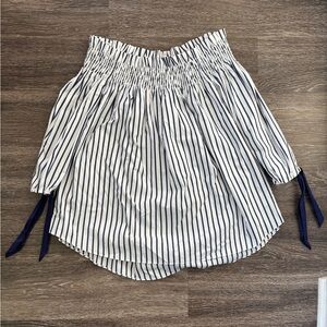 Caroline Constas XS Off the Shoulder Navy and White Stripped Top